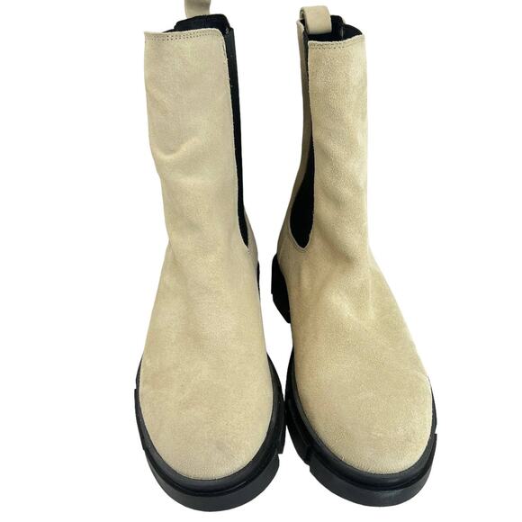 Cruza Tendencia Mid Calf Suede Boots Cream 7.5-8 Pull-On Leather Nubuck Lug Sole - Picture 6 of 10